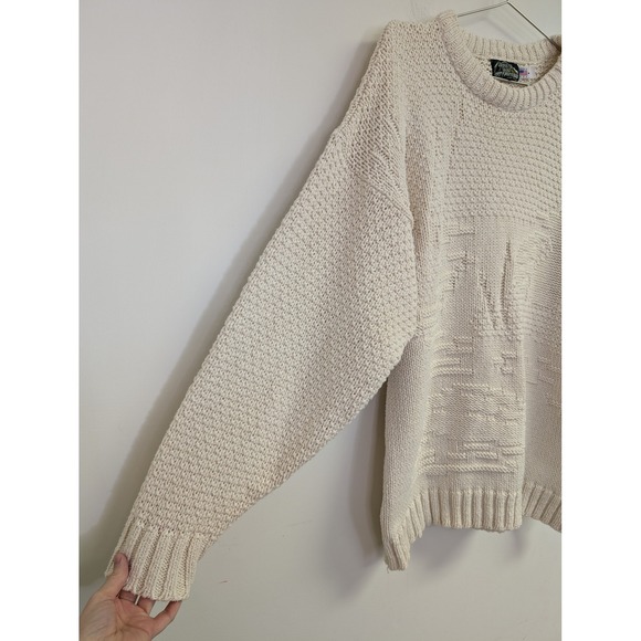 Vintage North Bay Outfitters Fisherman Sweater Made in USA Heavy Knit Ivory‎ M - Picture 5 of 8